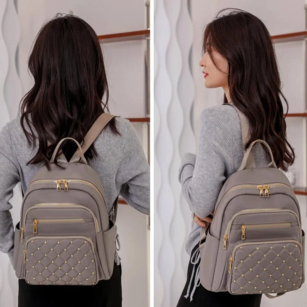 Mini Nylon Backpack for Women Lightweight Travel Purse F Khaki Small Trendy Bag